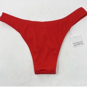 New Monday Swimwear V Voluptuous Byron Bottom Sangria Crinkle Mid Rise Cheeky